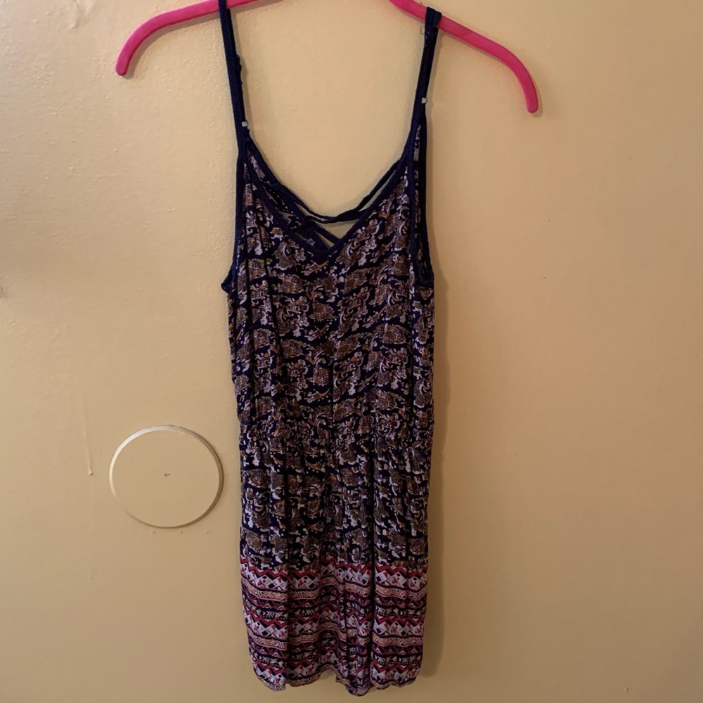 blue/gold strapped back size small romper